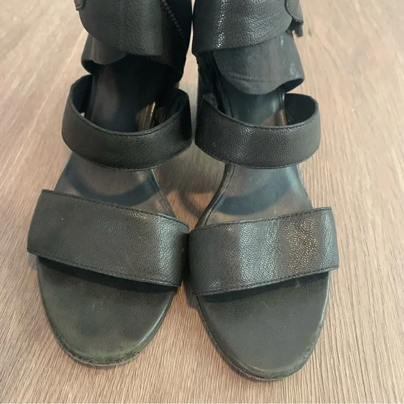 Eileen Fisher Black Leather Heeled Sandals - Picture 5 of 11